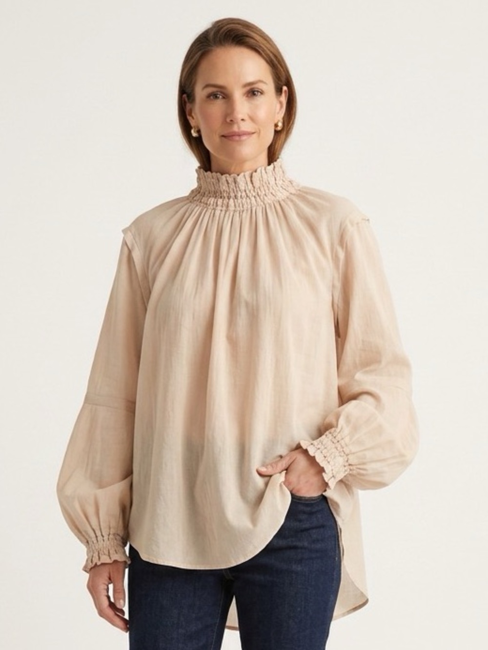 Malia Mills Sheer‎ Blush Tunic Blouse Size M